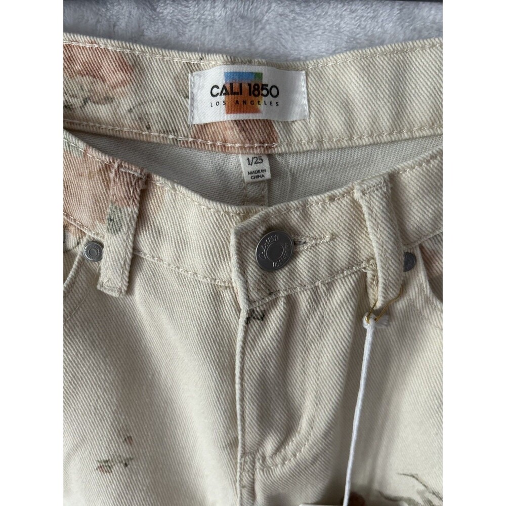 CALI 1850 Wide Leg Jeans Pants FLORAL IVORY Size 1/25 - Picture 4 of 8